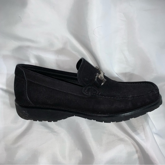 SALVATORE FERRAGAMO size 8.5 EE black suede HORSEBIT slip on LOAFER